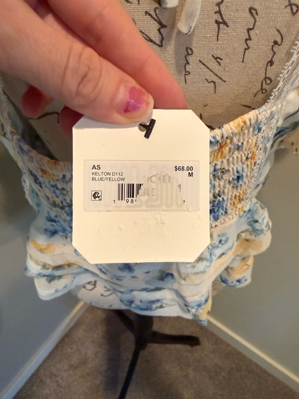 Altar'd State White Floral Ruffle V-Neck Blouse - Blue & Yellow - Picture 4 of 4
